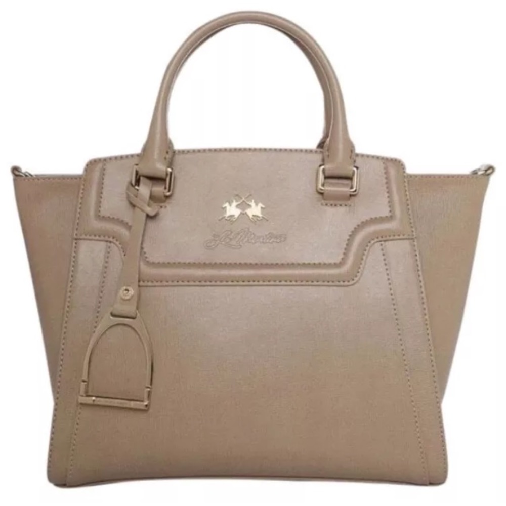 La Martina Saffiano Leather Tote Bag Tan Beige🐎 - Picture 9 of 9